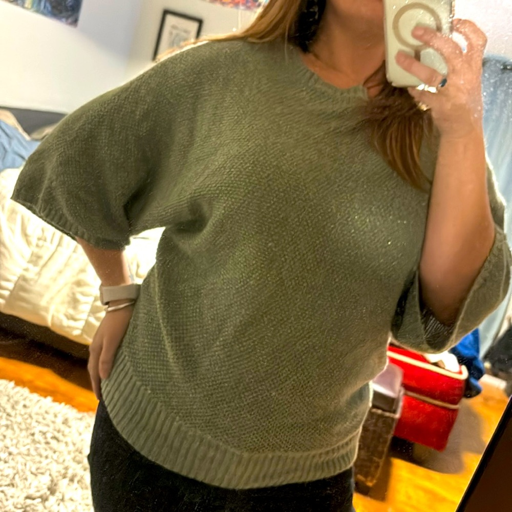 Sage with gold threading Spring sweater Chaps XL